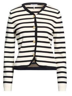 NWT rag & bone Dee Striped Cardigan Knit Sweater Ivory Black Size S Defect Read